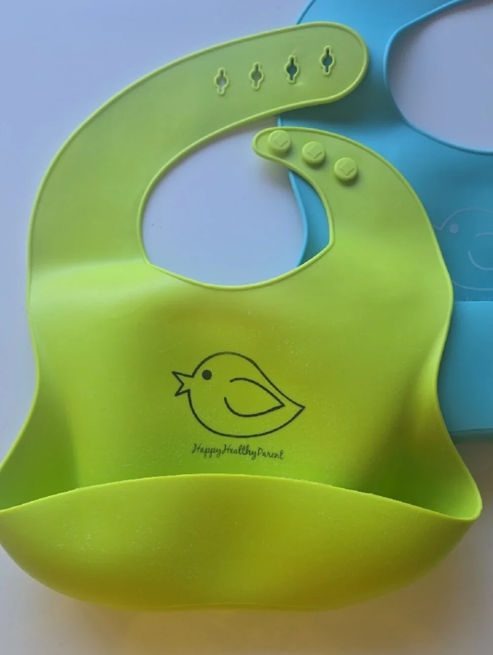 Silicone Baby Bib - Lime Green and Blue